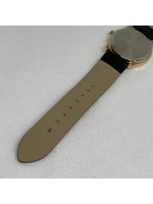 Geneva Women’s gold tone quartz watch 36mm black dial leather band running thumbnail 8