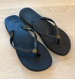 Tory Burch Black Flip Flop Sandals with Gold Logo thumbnail 1