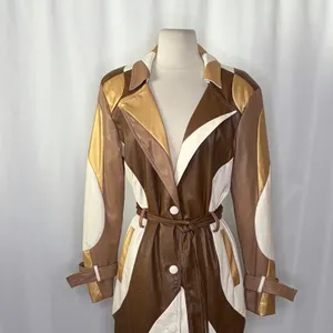 COLIN LOCASCIO Francine Patchwork Trench Coat Vegan Leather Belted Retro Small thumbnail 3