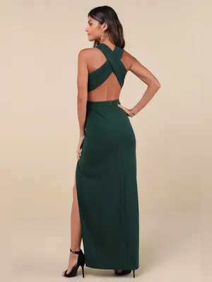 NWT Lulus Head to Cocktail Hour Emerald Green Halter Neck Maxi Dress Size XS thumbnail 2