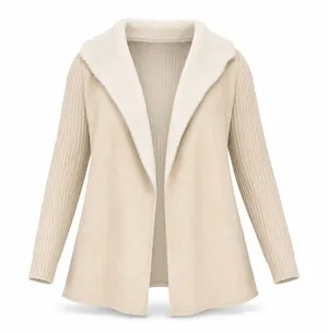 Cream Cardigan Faux Suede Sherpa Shearling Fur Jacket Western Cottagecore XL thumbnail 1