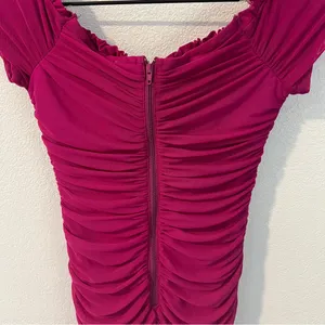Privy Mesh Ruched Off The Shoulders Sweetheart‎ Mini Dress In Berry Size S thumbnail 9