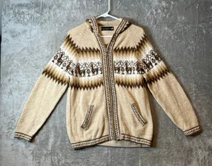 Alpaca Connection Little‎ Llamas Hooded Alpaca Wool Knitted Jacket Sz S Brown thumbnail 1