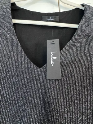 Lulus NWT Clean Look Black and Silver Lurex V-Neck Long Sleeve Bodysuit thumbnail 2