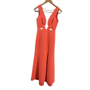 BCBGMAXAZRIA Women Coral‎ Deep V-Neck Cutout Sleeveless Maxi Gown Dress Size 0 thumbnail 2