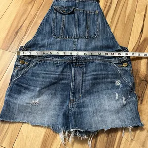 American Eagle Women’s XS/S Raw Hem Overall Jean Shorts Denim Shortails Tomgirl thumbnail 4