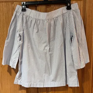 Madewell Clean Off-the-Shoulder Swing Top Shirt in Blue &‎ White Stripe Size XXS thumbnail 8
