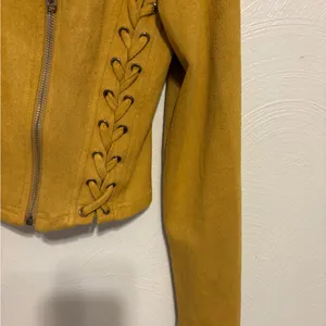 Windsor Mustard Faux Suede Lace Up Moto Jacket Cropped Medium thumbnail 7