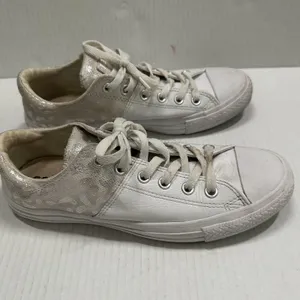 Converse One Star Shoes Womens 9 White‎ Leather Animal Print Glitter Sneakers thumbnail 2