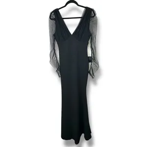 NEW Lulus Red Carpet Energy Black Tulle Long Sleeve Mermaid Maxi Dress Small thumbnail 5