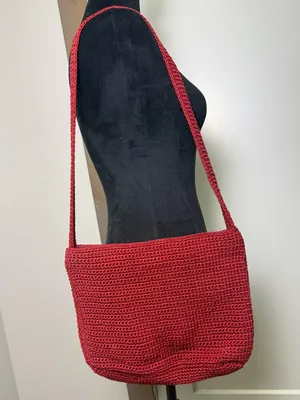 The Sak Red‎ Crochet Zip Top Shoulder Bag Purse Casual Statement Granny Core thumbnail 3