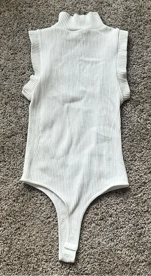 Sleeveless Ribbed Mock Neck One-Piece Bodysuit – White thumbnail 1
