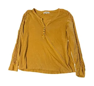 Idyllwind Size Large mustard yellow long-sleeve henley crochet lace bohemian thumbnail 1