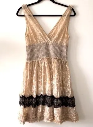 Vintage Dee People gold shimmer tulle and lace mini dress thumbnail 1