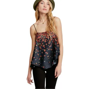 Free People Let Me Love Cami Satin Floral Draped Swing‎ Tank Top Small thumbnail 2