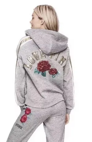 Victoria’s Secret PINK Bling Lace Up Rose Hoodie thumbnail 2