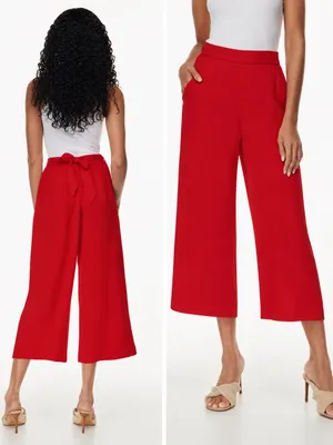 Aritzia Wilfred Faun Ankle‎ Pants Red Drapey Crepe Wide Leg High Rise Tie Belt M thumbnail 2