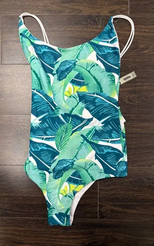 Qpladise Tropical Palm Leaf One-Piece Swimsuit Women's Medium NWT thumbnail 1