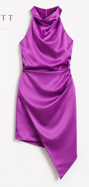 Elliatt Satin Halter Cocktail Dress Violet Asymmetrical Large NWT thumbnail 1