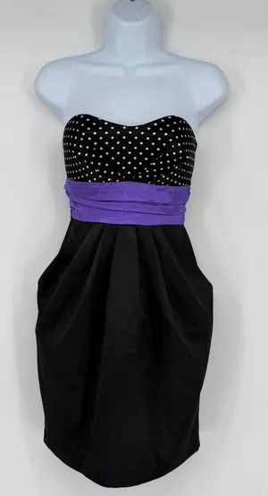 Ruby Rox Strapless Polka Dot Party Dress Womens Small Black Purple Pockets Y2K‎ thumbnail 1