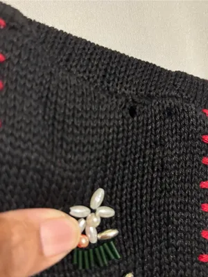 Victoria Jones Medium Beaded Black Holiday Vest with Red Trim Snowman Snowflakes thumbnail 5