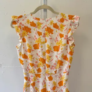 LOFT Outlet Floral Flutter Sleeve V-Neck Dress Orange Yellow White SP21 557376 S thumbnail 5
