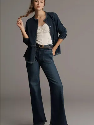 Pilcro Denim Jacket Womens Small Blue Excellent Peplum Collarless Raw Edge thumbnail 3