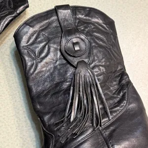 Vintage Laredo black leather‎ fringe cowboy boots BURNING MAN size 9 T1 thumbnail 3