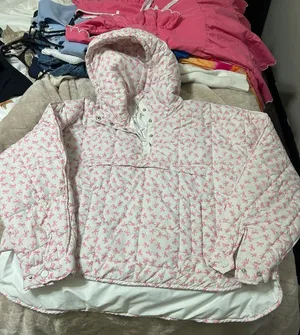Peach Love California White Hooded Puffer Jacket with Pink Bow Print thumbnail 1