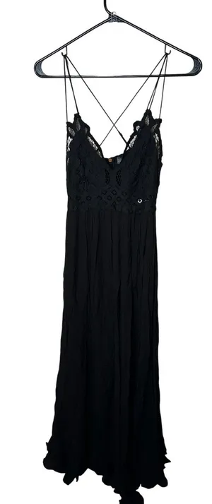 Free People FP One Adella Maxi Dress‎ Black Crochet Lace Boho F19M08106 Womens S thumbnail 1