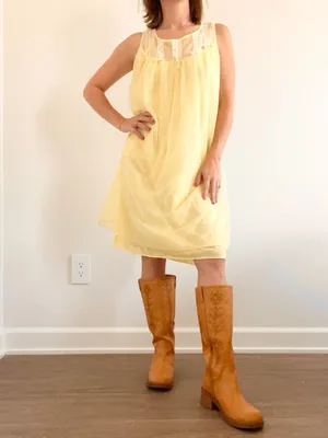 Vintage Sleeveless Yellow Chiffon Dress with Sheer Yoke thumbnail 2