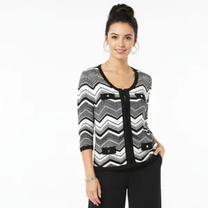 White House Chevron Print Hook Close Cropped Long Sleeve Knit Cardigan M thumbnail 7