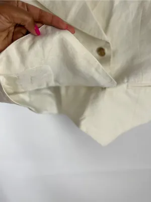 Vintage 90s Ivory Linen Blend Double Breasted Vest Gold Buttons M thumbnail 6