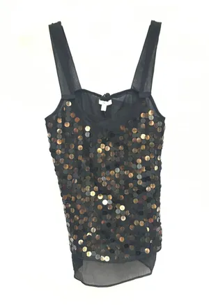 NWT XS Tank Top Blouse Black Women’s Bow Sequins Shirt thumbnail 3