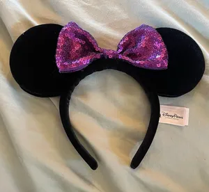 Disney Parks Minnie Mouse Pin Trader Ears Headband Only 2017 Black Purple Bow thumbnail 1