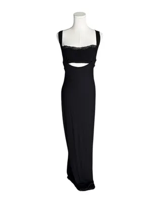 SKIMS - Soft Lounge Lace Scoop Neck Long Dress Onyx Black Sz L thumbnail 4