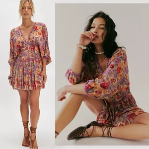 Free People Bohemian Sweet Dreams Mini Dress Lavender Floral Lace Medium thumbnail 12