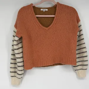 Madewell‎ Alpaca Wool Blend Colorblock Striped V-Neck Sweater Brown Orange XS thumbnail 1