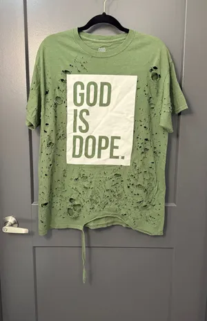 GOD IS DOPE. Distressed Green Tee Size L thumbnail 1
