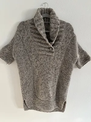 Theory Wool Sweater Womens Petite Gray Short Sleeve Chunky Cashmere Y2K Preppy‎ thumbnail 1