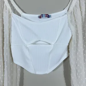 Urban Outfitters Swiss Dot Sleeve Ribbed Cutout Corset Crop Top White Size S thumbnail 3