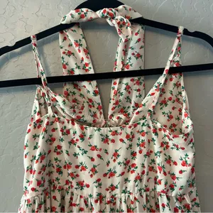 ⭐️Nasty Gal white, pink and red rose print maxi dress with halter size 2 thumbnail 5