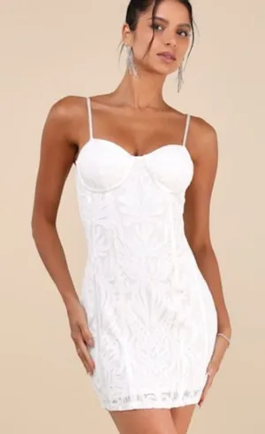 NWT Lulus Aglow with Love Ivory Mesh Sequin Bustier Bodycon Mini Dress Size XS thumbnail 1