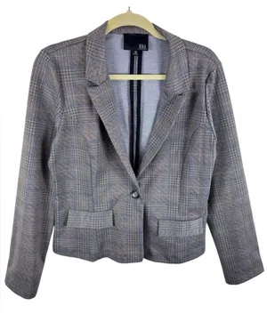 KAII Women Glen Plaid Single Button Blazer Gray Blue Pink Classic School Girl XL thumbnail 1