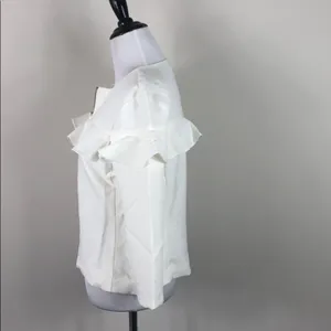 Ivory Ruffle Jacket Lightweight Zip Front Cropped Blazer Lined Size Small NWT White thumbnail 7