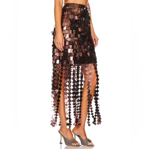 New JONATHAN SIMKHAI Lucee Paillette-Embellished High-Waisted Skirt in Chocolate thumbnail 6