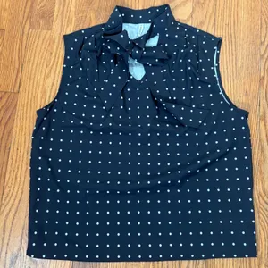 Halara Womens Black White Polka Dot Tie Neck Sleeveless Blouse Size XS NWOT thumbnail 1