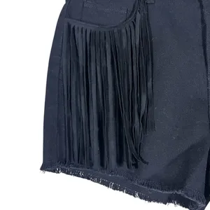 Altar'd State Fringe Front Raw Hem Denim Shorts Black Western Boho Size M thumbnail 3