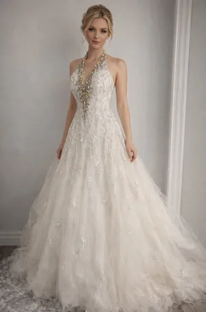 Precious Divas White Silver Sequin Crystal‎ Halter Mermaid Pageant Prom Dress 6 thumbnail 1