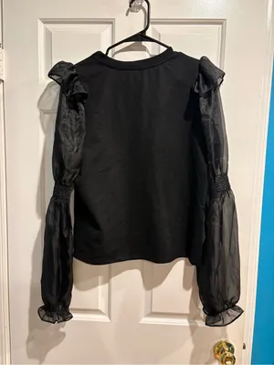 Anthropologie knit top with sheet puff sleeves black L dark romance whimsigoth thumbnail 4